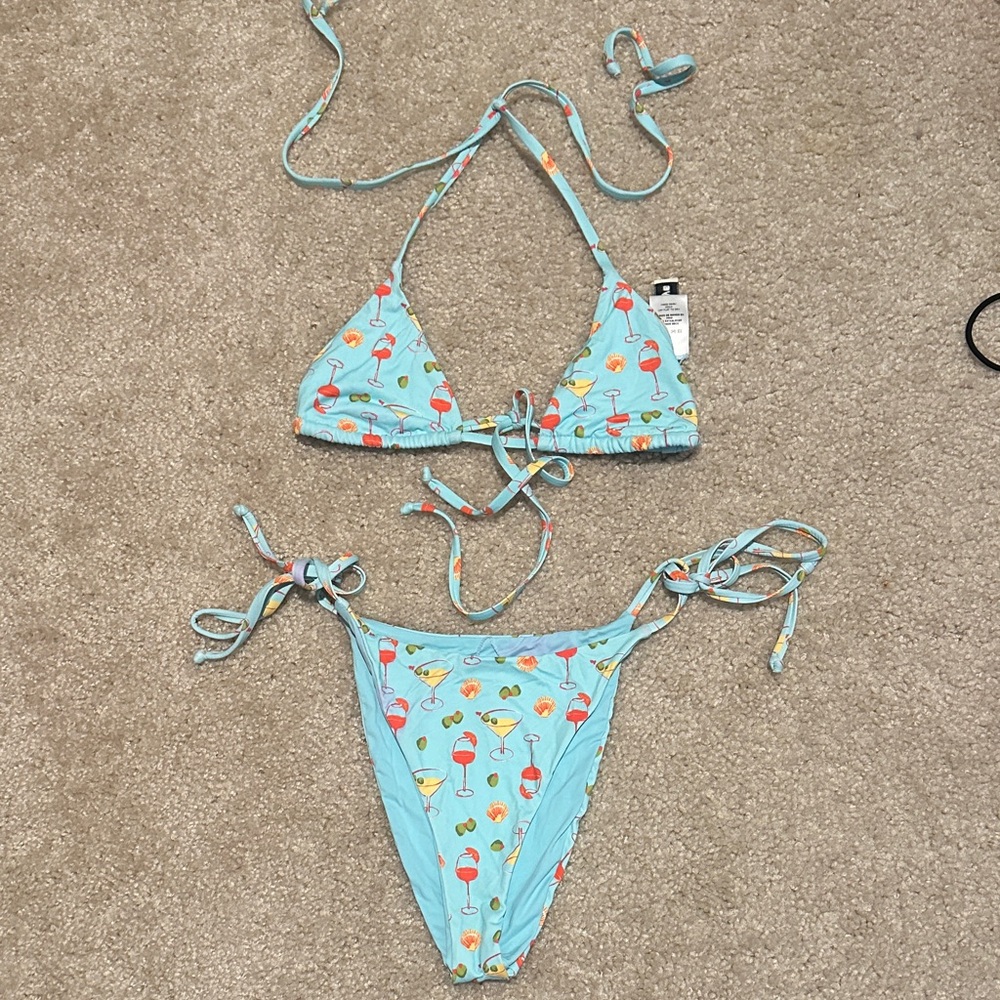 Dippin' Daisy's Light Blue Bikini with Multi-Color Drink Print